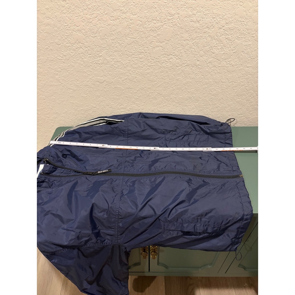 Vintage Old Navy Mens Windbreaker Jacket Navy Blue Striped Sleeve Hooded - Picture 7 of 7